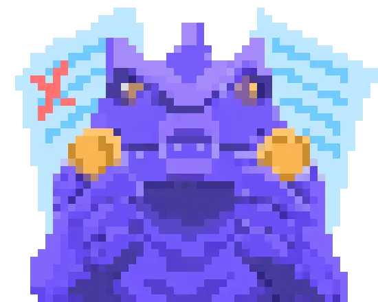 Purple dragon shows you what a 51% attack is. He has golden coins in his hands, behind him there are two sheets with text, one is crossed with red X